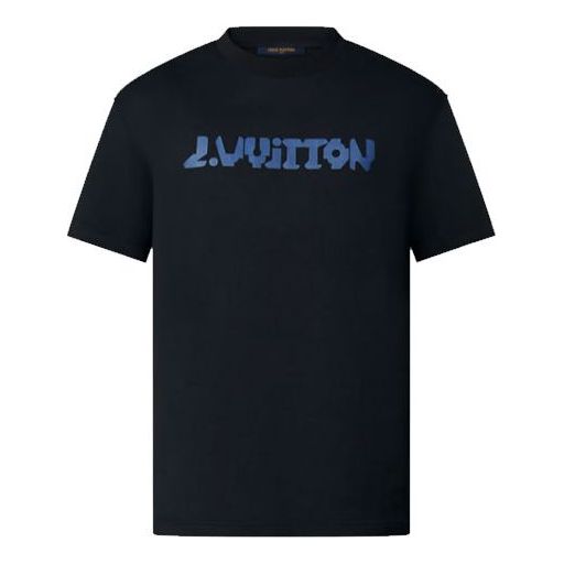 Men's LOUIS VUITTON FW21 Logo Printing Short Sleeve Black 1A9GPA