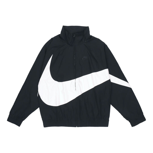 Nike Big Swoosh Sportswear Cardigan Woven Stand Collar Logo Jacket Bla ...