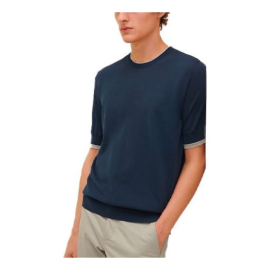 Men's HERMES SS21 Short Sleeve Round Neck Dark Sea Blue T-Shirt H157330HA67