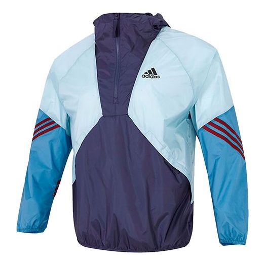 Men's adidas Logo Colorblock Splicing Stripe Sports Training Casual Jacket Blue H65747