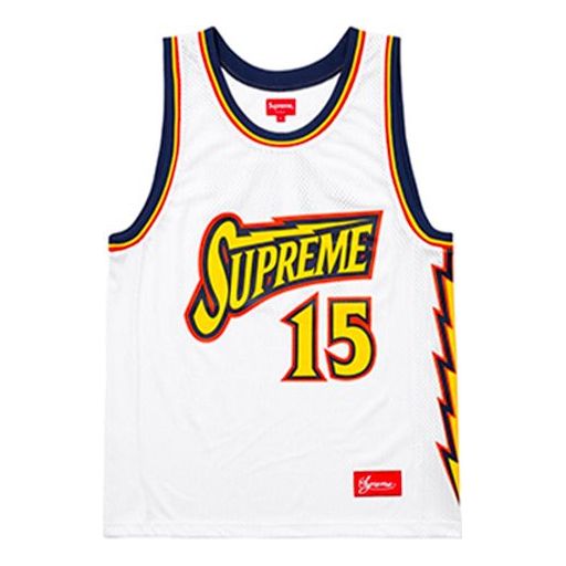 Supreme SS18 Bolt Basketball Jersey White Logo SUP-SS18-429