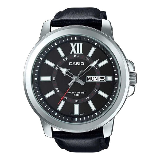 Men's CASIO Quartz Watch Leather Strap Black Dial 50m Waterproof Analog Mens MTP-X100L-1A