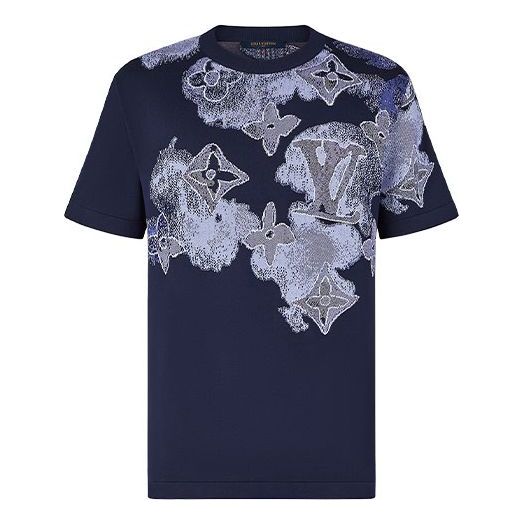 LOUIS VUITTON Cotton Flower Printing Embroidery Male Blue 1A7QLD