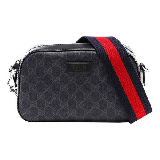 GUCCI Logo Stripe Webbing Leather Shoulder Bag 'Black Red' 574886-K5RLN-1095