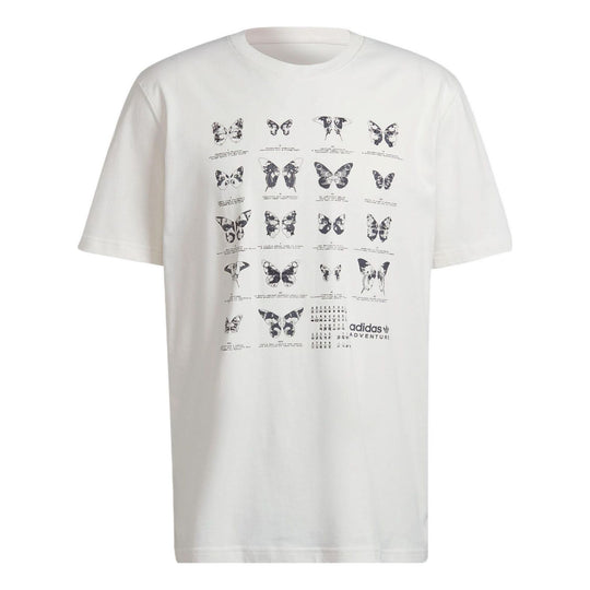 Men's adidas originals Butterfly Printing Casual Sports Loose Short Sleeve White T-Shirt HF4801