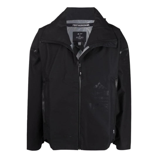 Men's adidas originals Solid Color Logo Printing Zipper Stand Collar Sports Jacket Black H16254