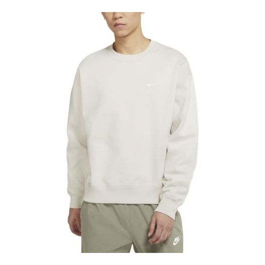 Men's Nike Lab Fleece Crew Solid Color Plush Stay Warm Sports Round Neck Pullover Light Bone White DA0318-072