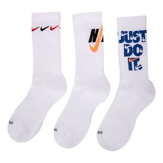 Nike Printing Logo Athleisure Casual Sports Socks 3 Pairs White DH3822 ...