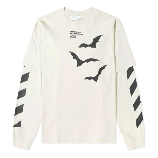 OFF-WHITE Diagonal Bats Double Sleeve For Men White OMAB022E191850074810 T-shirts - KICKSCREW