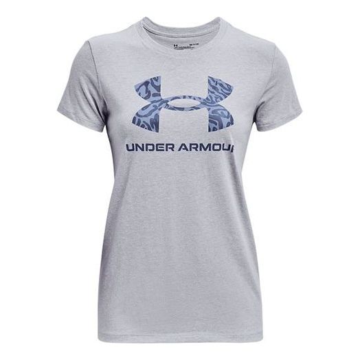 (WMNS) Under Armour Graphic Training Sports Print Crewneck Short Sleeve Grey 1363352-011
