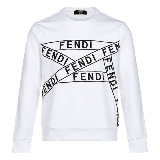 Men's FENDI Embroidered Round Neck Long Sleeves White FAF535AD3RF0ZNM