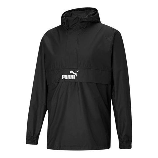 PUMA Half-zip Windbreaker Logo Half Zipper hooded Woven Jacket Black 588789-01
