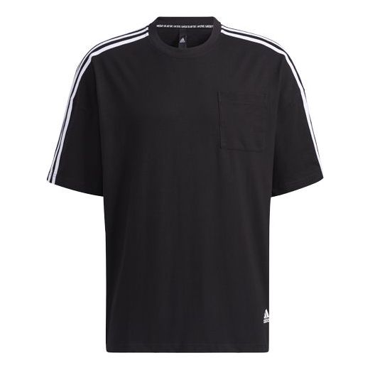 adidas M Mh Loose Tee Stripe Sports Round Neck Short Sleeve Black GN0813