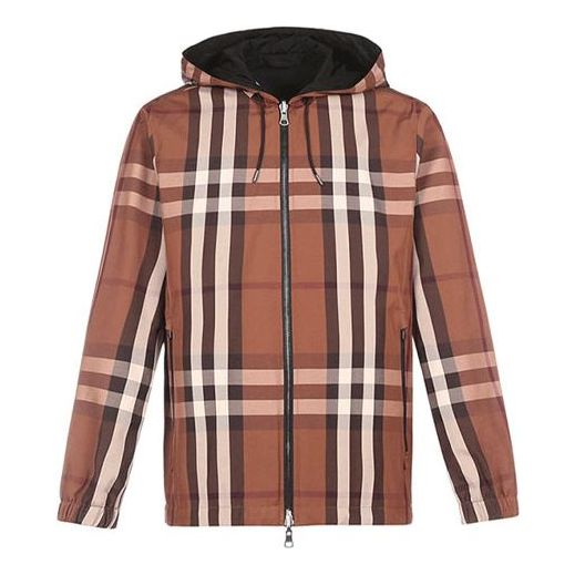 Men's Burberry Double Sided Plaid Cotton Hooded Jacket Brown 80369161 ...