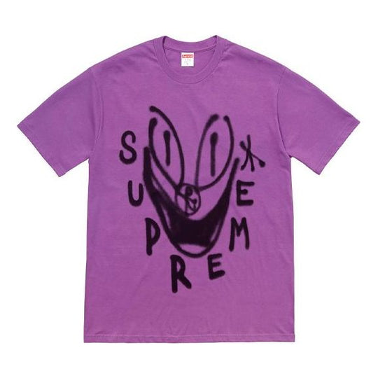 Supreme FW18 Smile Tee Purple Graffiti Smiling Face Printing Short Sleeve Unisex SUP-FW18-1188