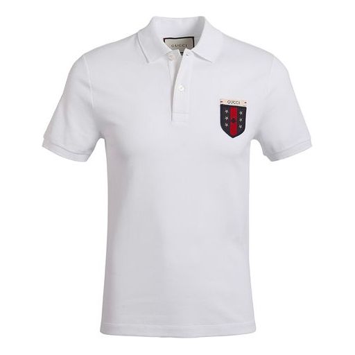 GUCCI Shield Cotton Short-Sleeved Polo Shirt For Men White 408322