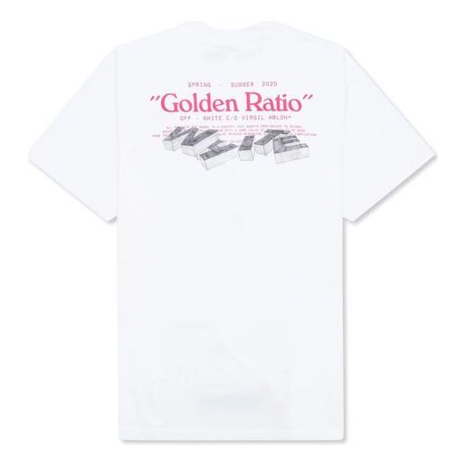 Men's OFF-WHITE Golden Ratio Yellow Gold Printing Short Sleeve White T-Shirt OMAA038R201850120188 T-shirts - KICKSCREW