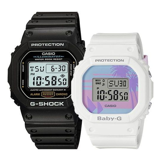 Casio G-SHOCK Couple Waterproof Sports Shockproof Black+White Digital DW-5600E-1VPF+BGD-560BC-7PR Watch - KICKSCREW