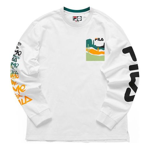 FILA FUSION Casual Sports Contrasting Colors Alphabet Loose Long Sleeves White T11M123201F-WT