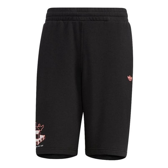 adidas Pink Logo Printing Elastic Waistband Sports Shorts Black IA9077