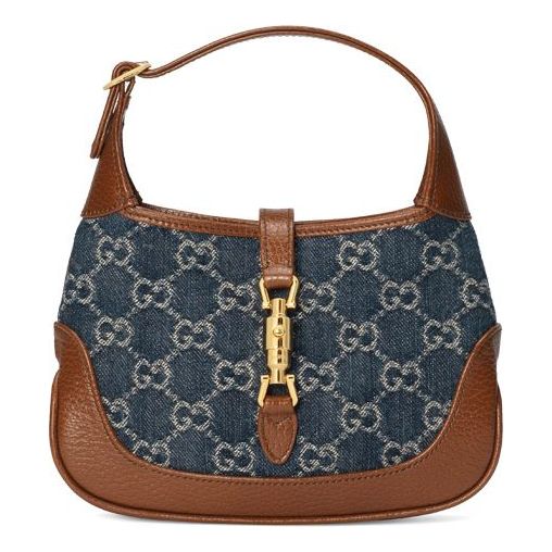 Gucci Gucci Jackie Red Calfskin Leather & Navy Striped Web Hobo Bag