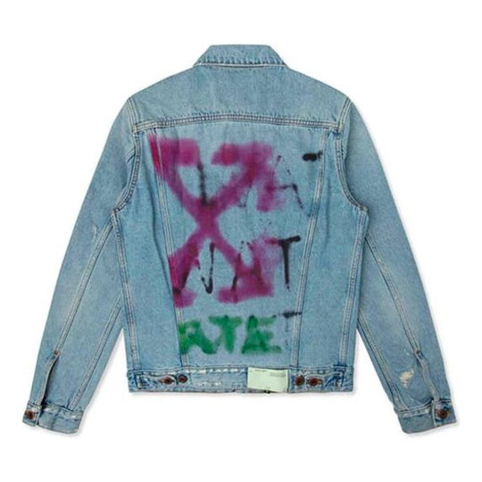 OFF-WHITE Spray Paint Graffiti Jacket Men Blue OMYE005E193860457128