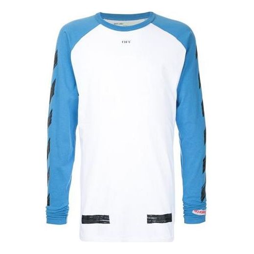 Men's Off-White Raglan Sleeve Colorblock Paint Arrow Long Sleeves Colorblock T-Shirt OMAB008F171850303010