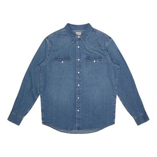 Men's Levis Pure Cotton Multiple Pockets Denim Long Sleeves Blue Shirt 85745-0001