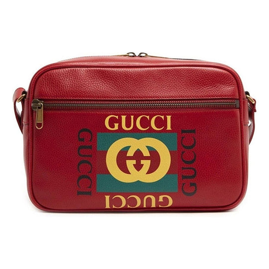 GUCCI Print Retro Logo Printing Leather Camera Bag Shoulder Messenger Bag Red 523589-0QSAT-6461
