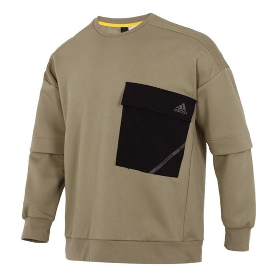Men's adidas Contrasting Colors Pocket Sports Round Neck Pullover Military Green H39348