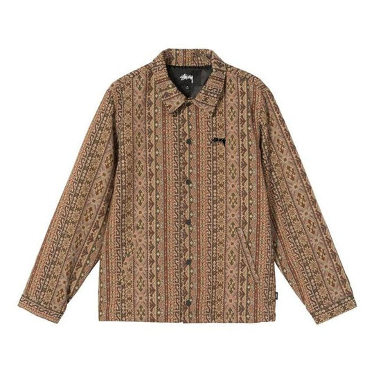 Men's Stussy Tapestry Classic Coach Jacket Chest Embroidered Logo Brow -  KICKS CREW