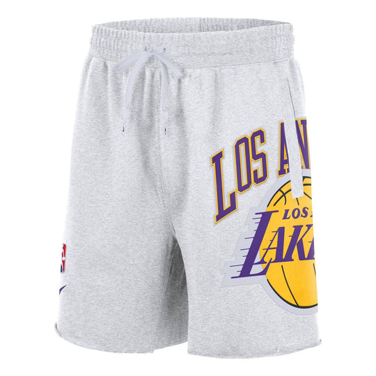 Men's Nike NBA Los Angeles Lakers Knit Alphabet Printing Straight Shorts Birch Color DB1954-051