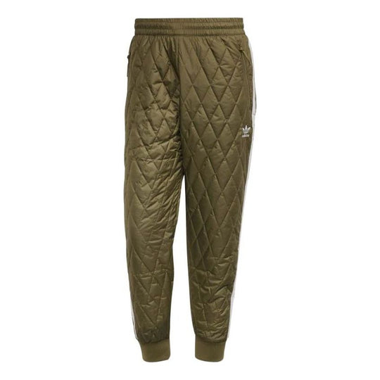 Men's adidas originals Embroidered Logo Stripe Design Casual Sports Pants/Trousers/Joggers Olive Green H11431