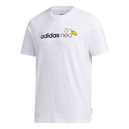 adidas neo x Yellow Crossover Logo Printing Round Neck Short Sleeve White GP5905