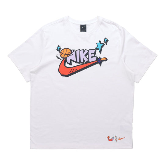 Nike Basketball Logo Alphabet Printing Round Neck Pullover Short Sleeve White DD9373-100
