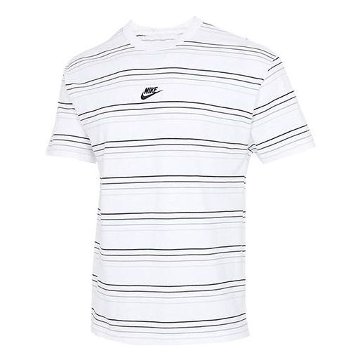 Nike Sportswear Embroidered Logo Stripe Loose Knit Sports Short Sleeve White DB6532-100