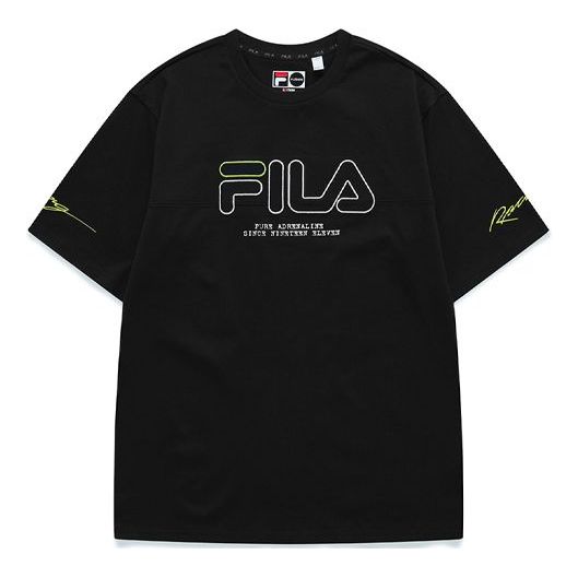 FILA FUSION Logo Embroidered Loose Sports Short Sleeve Black T11M123107F-BK