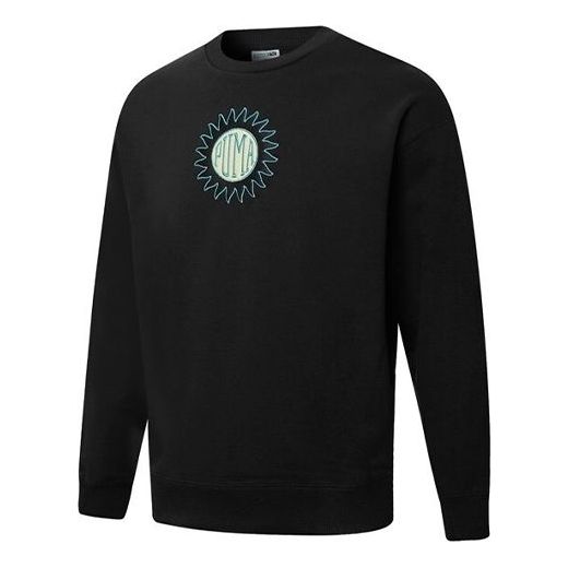 PUMA Downtown Graphic Crew Tr Living Series Logo Embroidered Pattern Knit Round Neck Pullover Black 533677-01