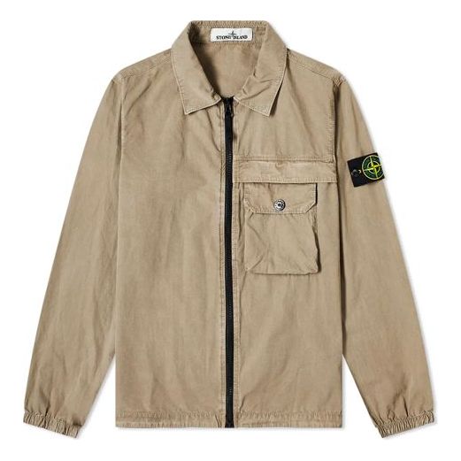 Men's STONE ISLAND Pocket Washed Zipper Jacket Khaki 7315107WN-V0168