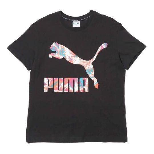 (WMNS) PUMA Classics Logo Tee Cotton Athleisure Casual Sports Short Sleeve Black 579047-56