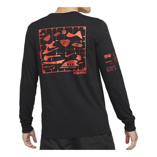 Men's Nike Air Back Print Sports Round Neck Long Sleeves Black T-Shirt DJ1380-010