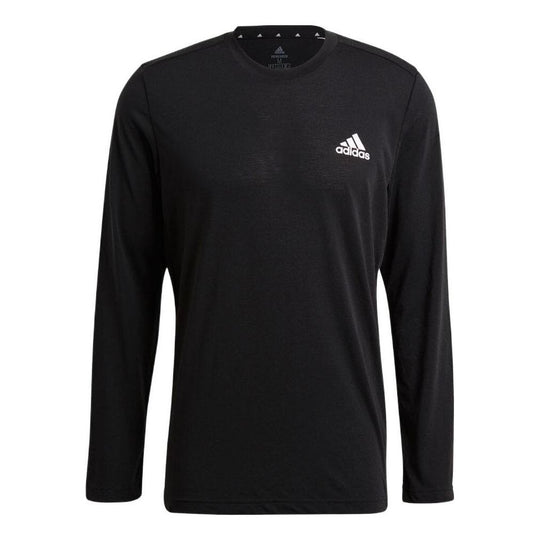 Men's adidas Solid Color Logo Micro Mark Round Neck Long Sleeves Black T-Shirt GT5563