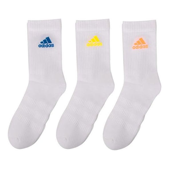 adidas Cush Crw 3pp Athleisure Casual Sports Breathable Logo Socks Unisex 3 Pairs White HI3433
