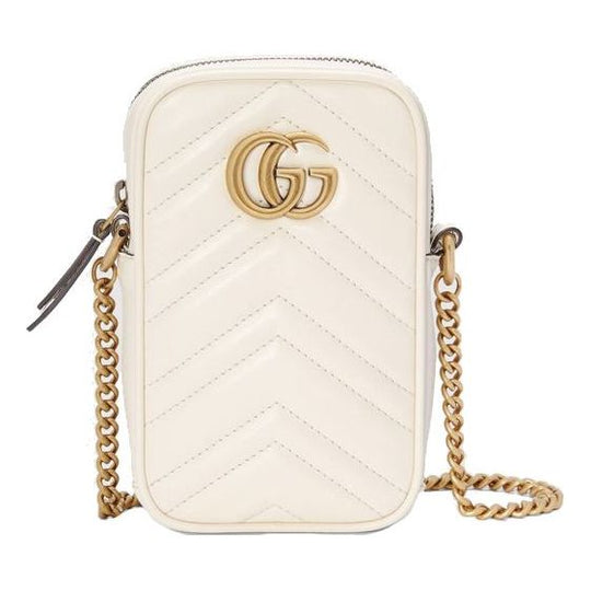 (WMNS) GUCCI GG Marmont Gold Logo Leather Chain Shoulder Messenger Bag Mini White Classic 598597-DTDCT-9022