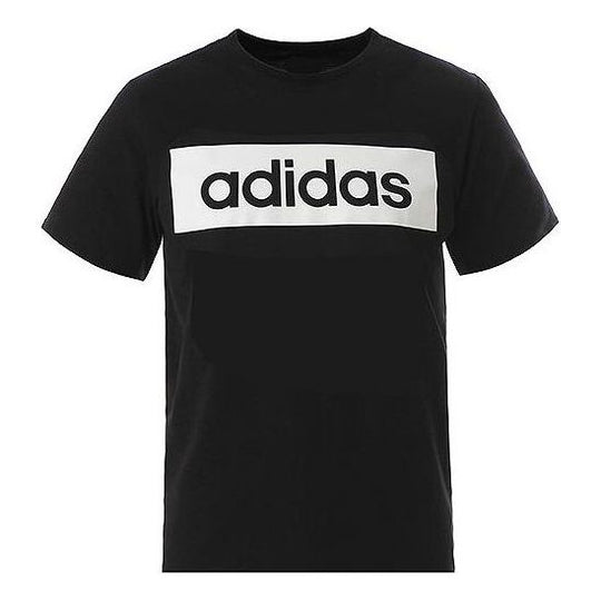Men's adidas Logo Printing Round Neck Pullover Casual Short Sleeve Black T-Shirt AJ6077