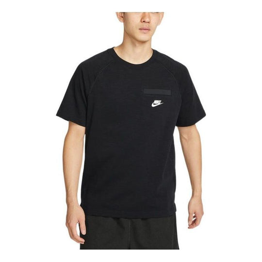 Nike Solid Color Chest Pocket Round Neck Casual Short Sleeve Black DQ2414-010