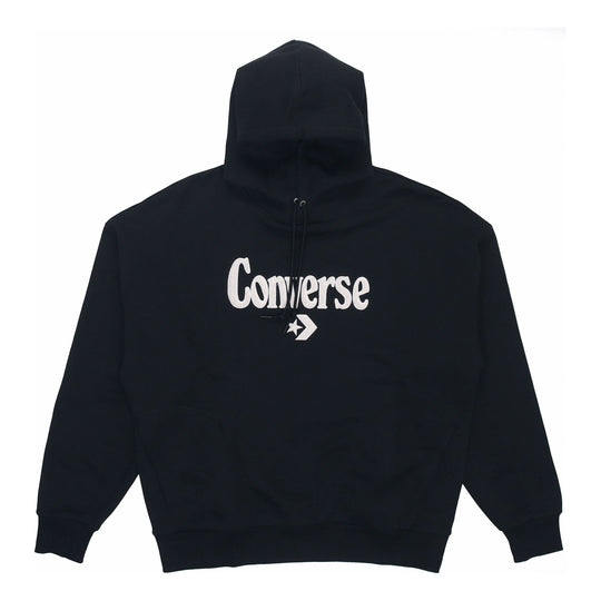 (WMNS) Converse Logo Embroidered Loose Fleece Hoodie Dark Black 10022349-A02