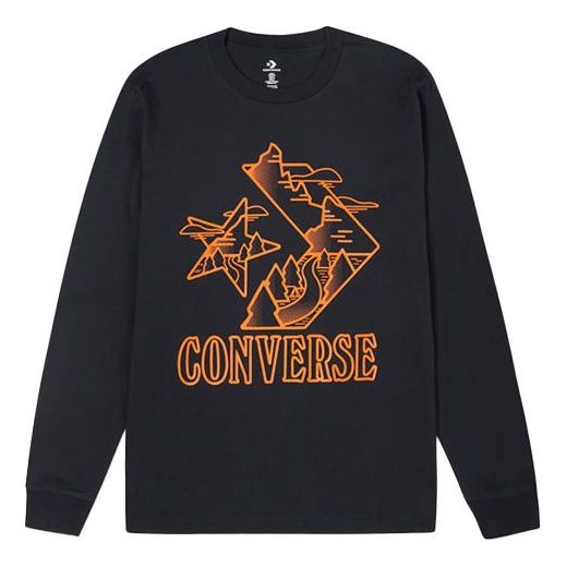 Men's Converse Contrasting Colors Logo Printing Round Neck Long Sleeves Dark Black T-Shirt 10022307-A01