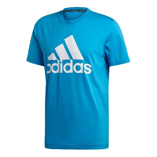 adidas Large Logo Sports Stylish Round Neck Short Sleeve Blue DX2490