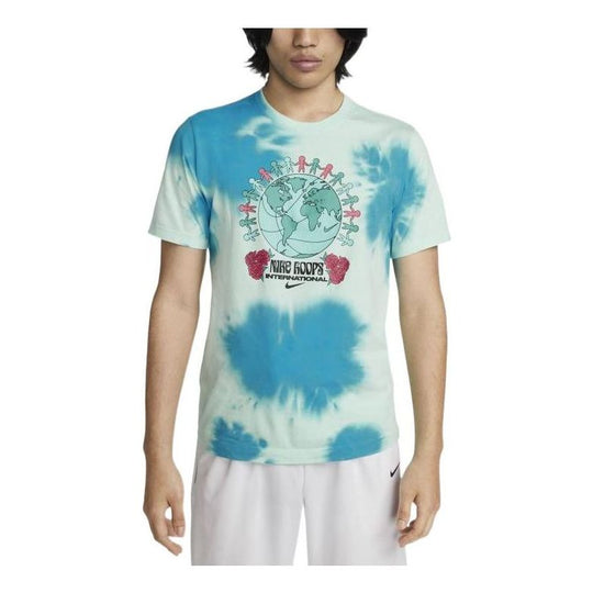 Men's Nike Colorblock Tie Dye Cartoon Earth Character Printing Round Neck Short Sleeve Mint Green T-Shirt DR8917-379